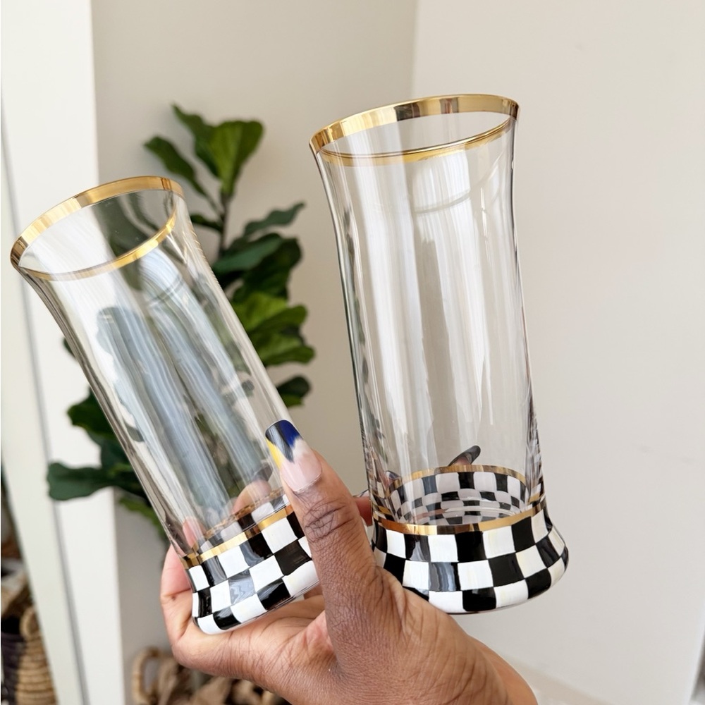 Courtly Check Highball Glass Set with Gold Accents - Picture 9 of 10